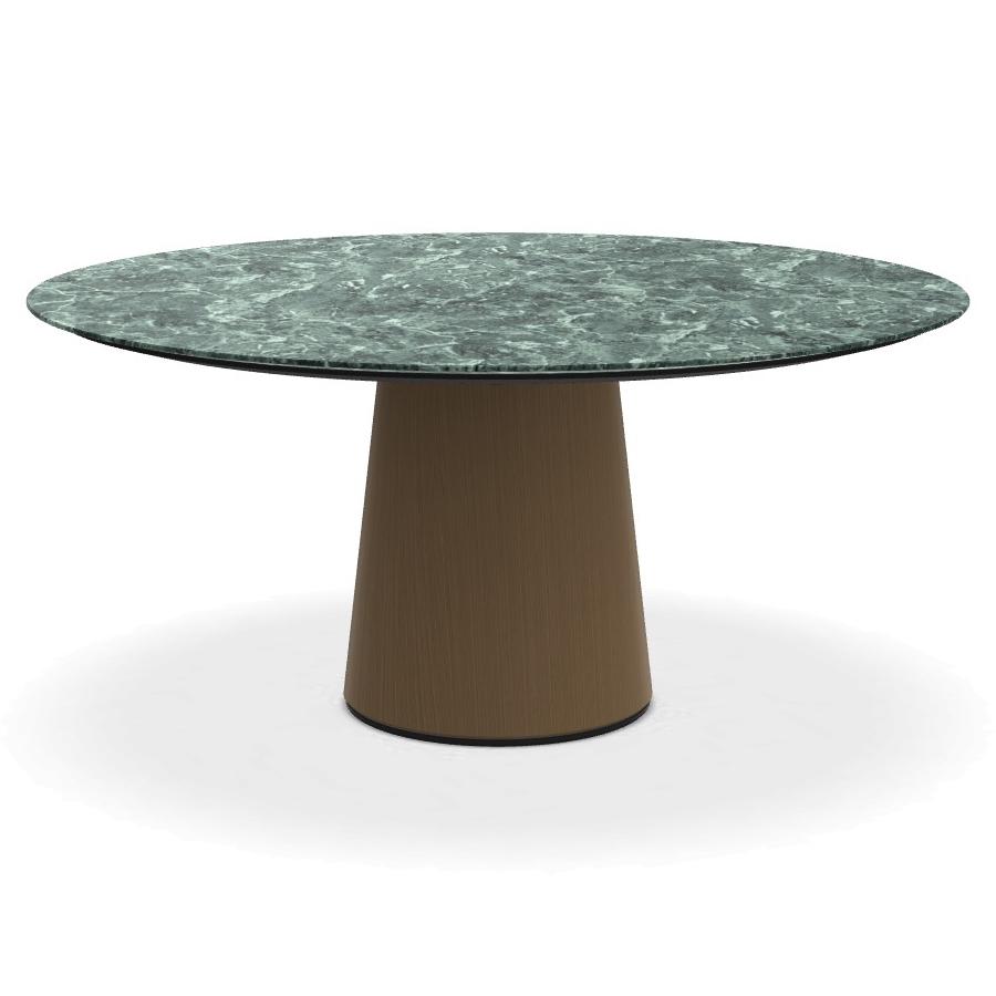 PORRO table ronde fixé avec base en métal MATERIC Ø 160 cm (Vert ramifié brillant et laiton bruni - 