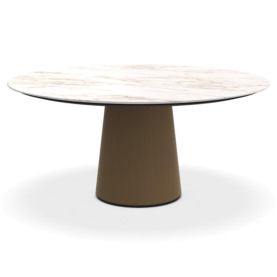 PORRO table ronde fixé avec base en métal MATERIC Ø 160 cm (Calacatta or brillant et laiton bruni - 