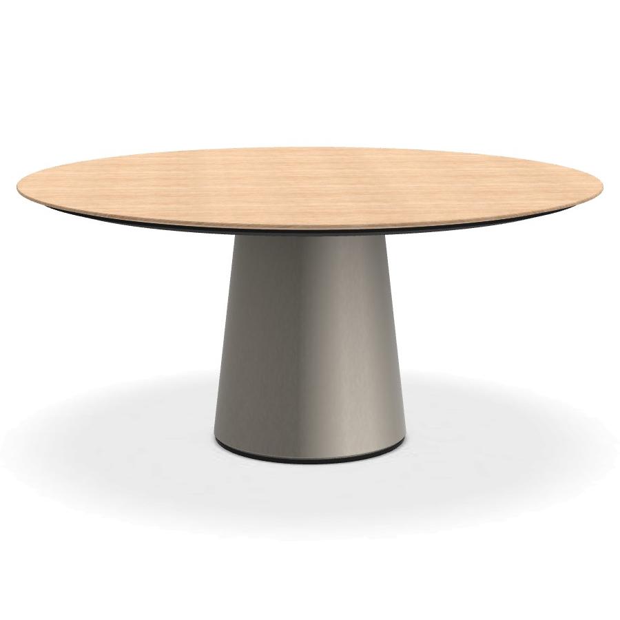 PORRO table ronde fixé avec base en métal MATERIC Ø 160 cm (Chêne et inox satiné opaque - Cat. Extra