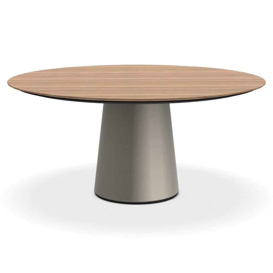 PORRO table ronde fixé avec base en métal MATERIC Ø 160 cm (Noyer Canaletto et inox satiné opaque - 