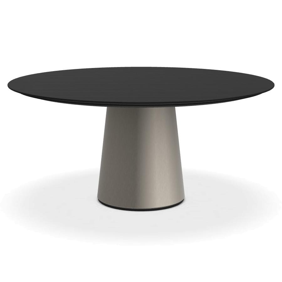 PORRO table ronde fixé avec base en métal MATERIC Ø 160 cm (Frêne teint en noir et inox satiné opaqu