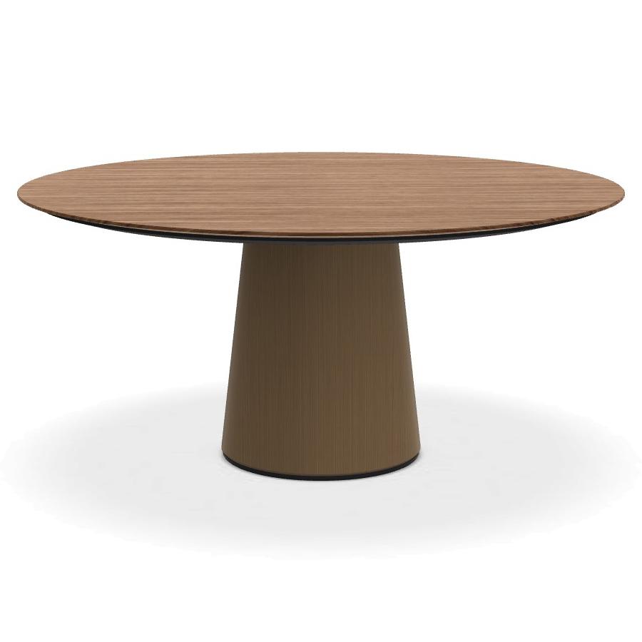 PORRO table ronde fixé avec base en métal MATERIC Ø 160 cm (Teak et laiton bruni - Cat. Bois Top et 