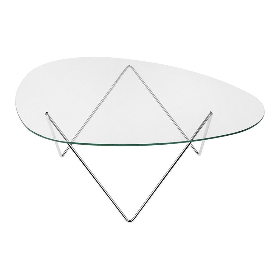 GUBI table basse PEDRERA (Chrome - Plateau en verre et base en métal)