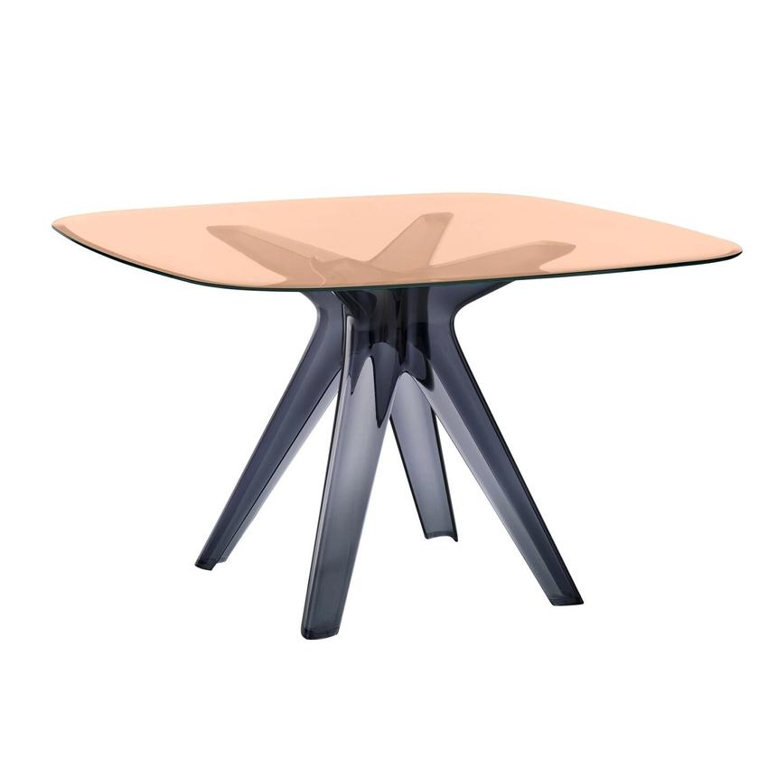 KARTELL table SIR GIO avec plateau carré (Rose / Fumé - Base en technoploymère et plateau en cristal