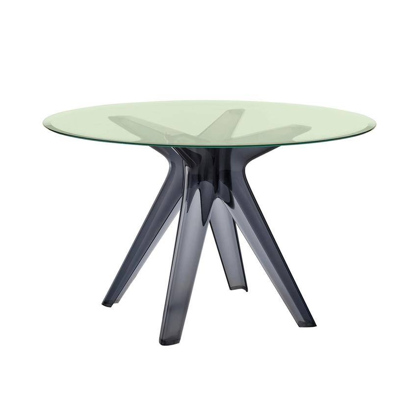 KARTELL table SIR GIO avec plateau rond (Vert / Fumé - Base en technoploymère et plateau en cristal 