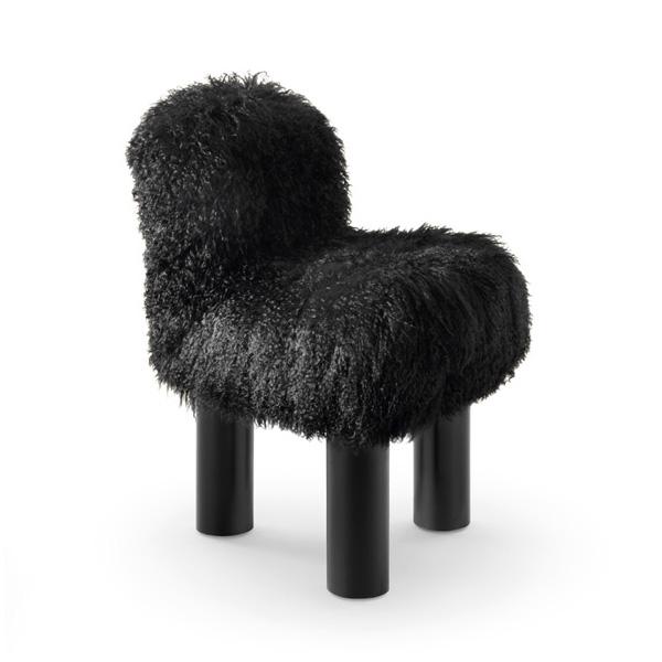 ARFLEX fauteuil haut BOTOLO version fourrure (Noir - Métal laqué noir et fourrure)
