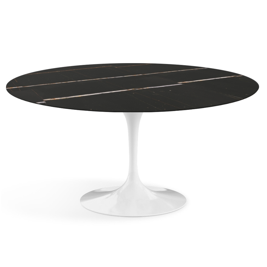 KNOLL table ronde TULIP Ø 152 cm collection Eero Saarinen (Base bianca / piano Sahara Noir satinato 