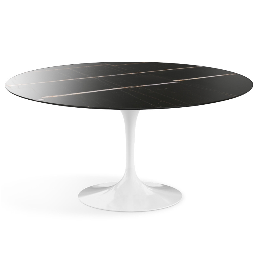 KNOLL table ronde TULIP Ø 152 cm collection Eero Saarinen (Base bianca / piano Sahara Noir - marbre 