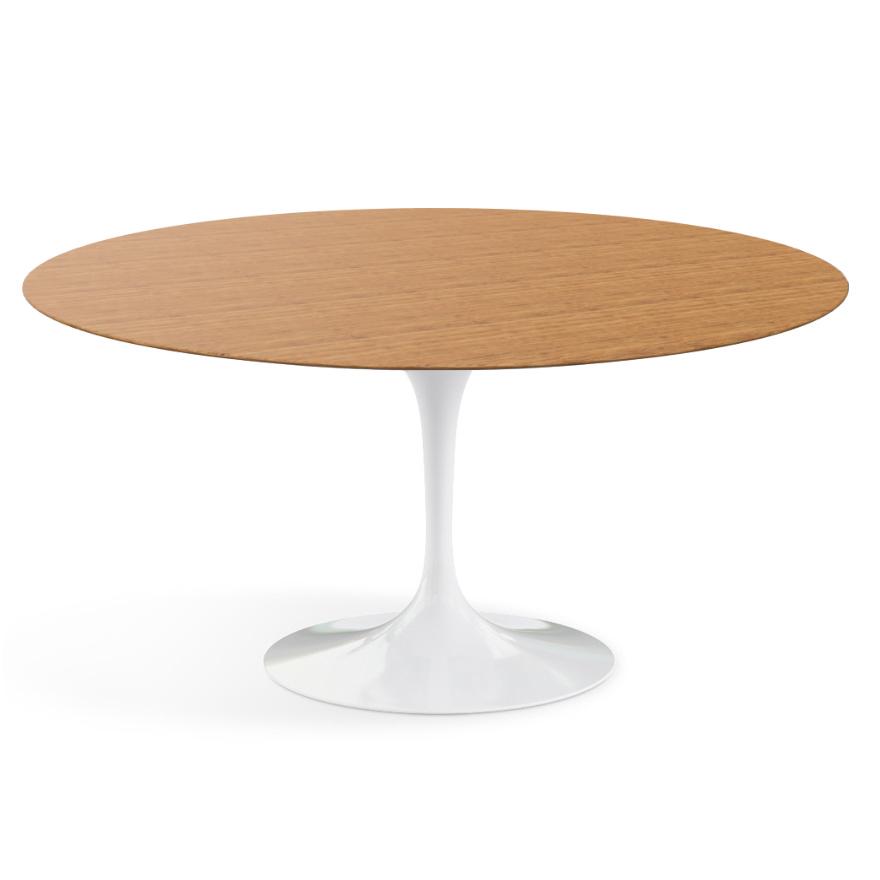 KNOLL table ronde TULIP Ø 152 cm collection Eero Saarinen (Base blanche / plateau en teak - Bois et 