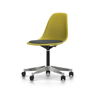 VITRA chaise à roulettes avec coussin Eames Plastic Side Chair PSCC