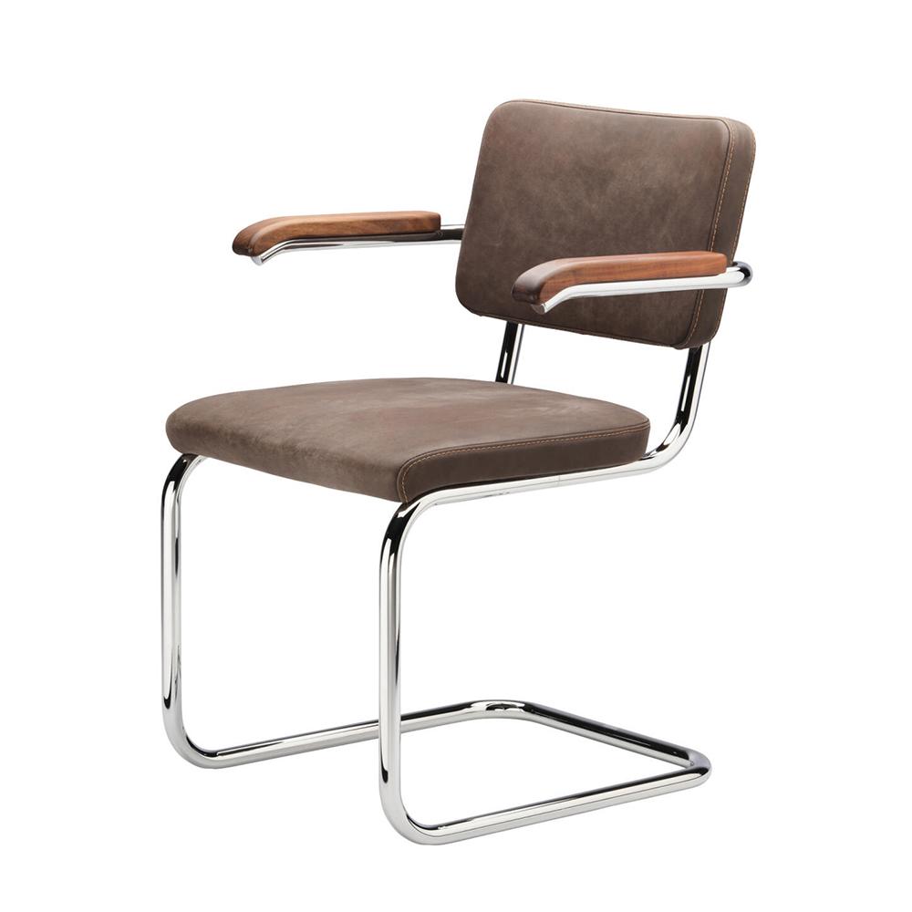 THONET cantilever chair S 64 PV with arms and full padding