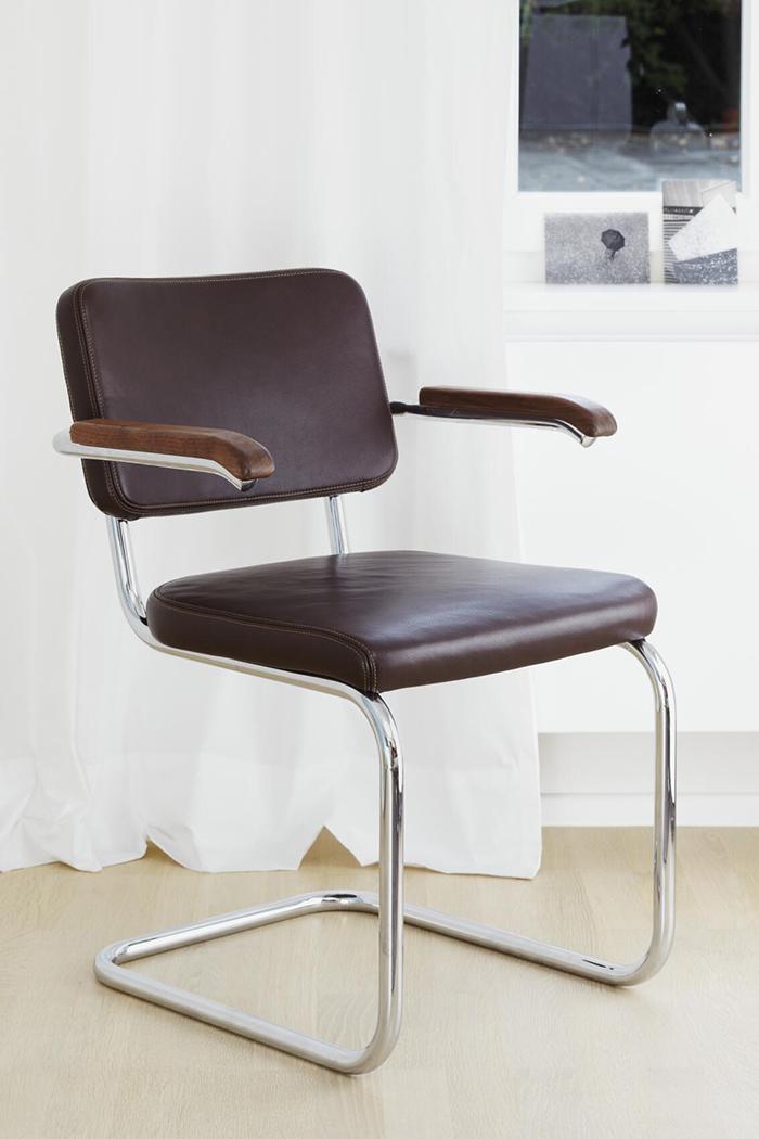 THONET cantilever chair S 64 PV with arms and full padding