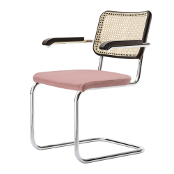 THONET cantilever chair S 64 SPV with arms, padded seat and backrest in woven Indian cane
