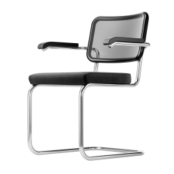 THONET cantilever chair S 64 SPVN with arms, padded seat and backrest in mesh fabric