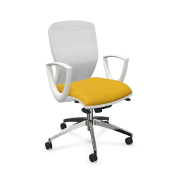 LEYFORM fauteuil de bureau SPRINT RE avec accoudoirs fixe, base en aluminium poli et pièces en plastique blanc