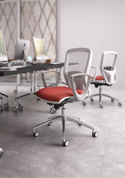 LEYFORM fauteuil de bureau SPRINT RE avec accoudoirs fixe, base en aluminium poli et pièces en plastique blanc
