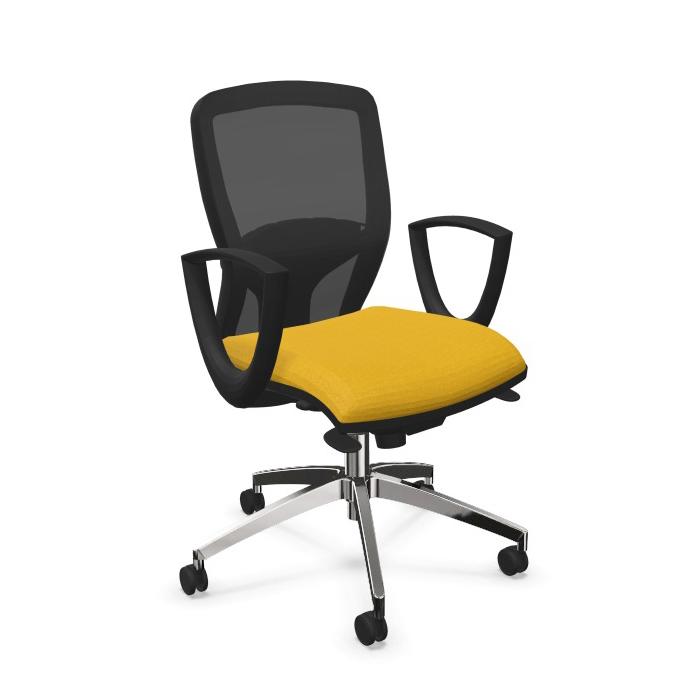 LEYFORM fauteuil de bureau SPRINT RE avec accoudoirs fixe, base en aluminium poli et pièces en plastique noir