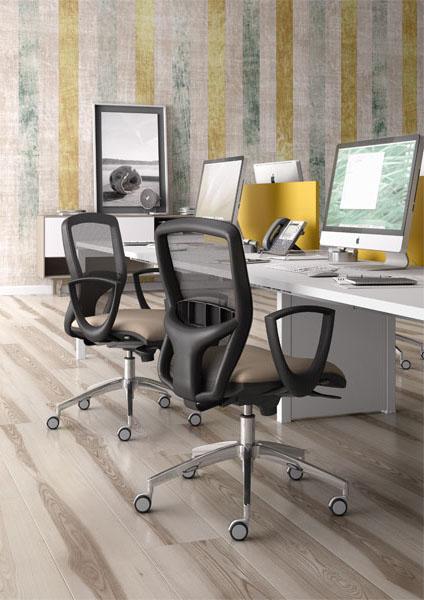 LEYFORM fauteuil de bureau SPRINT RE avec accoudoirs fixe, base en aluminium poli et pièces en plastique noir