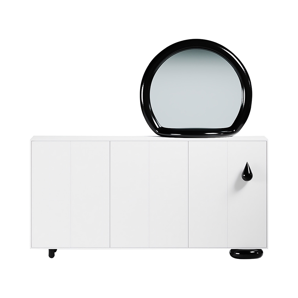 DRIADE buffet FREEZE ME BLANC SIGNAL avec miroir poignée et pieds NOIR POLI