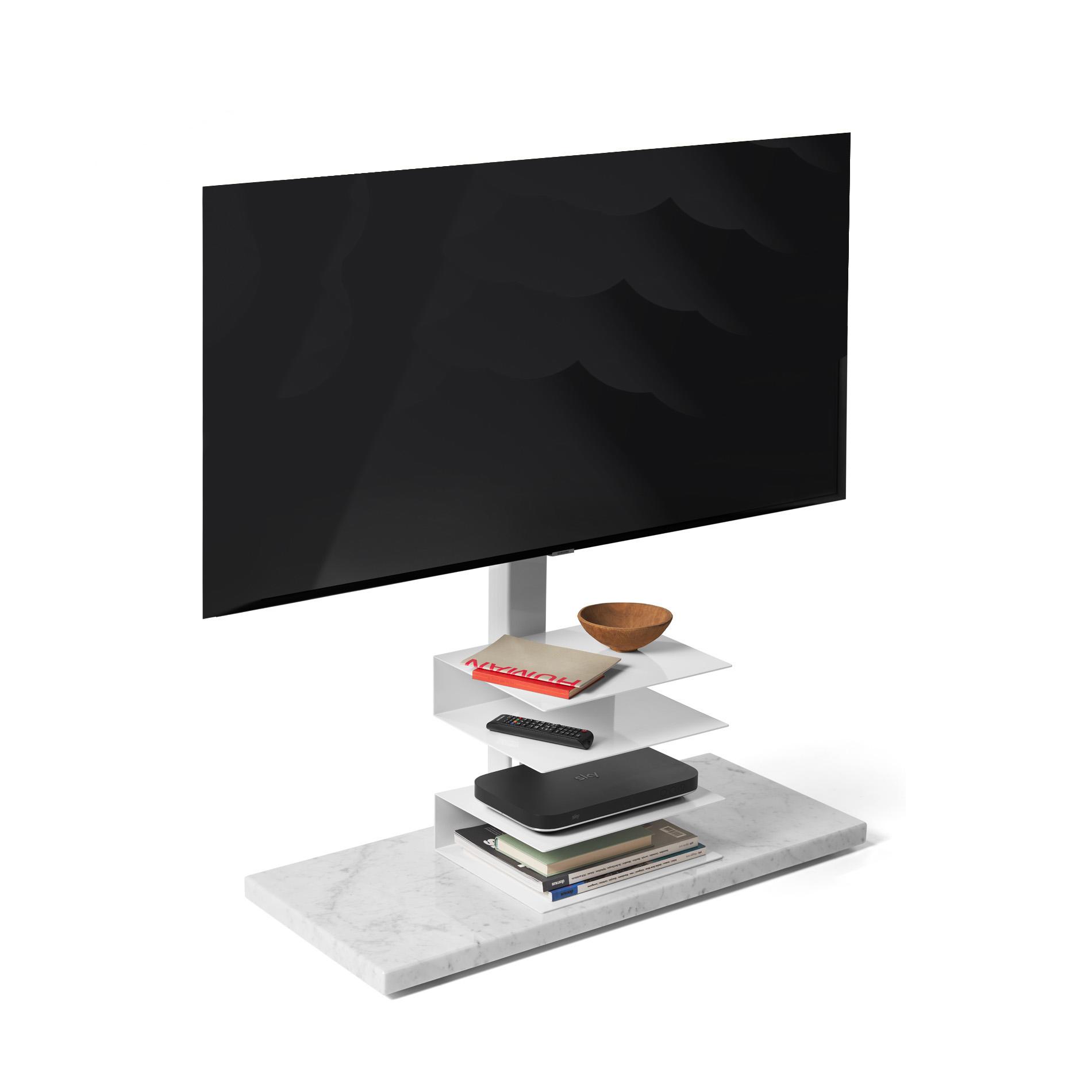 OPINION+CIATTI+meuble+pour+televisions+de+43+à+82+pouces+PTOLOMETO+TV+SMART+(Blanc+de+Carrare+brillant+-+Acier+peint+/+Marbre)