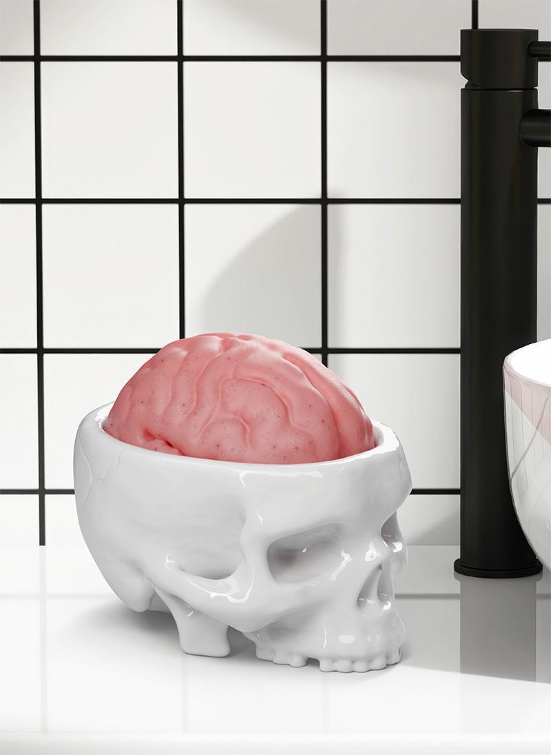 SELETTI skull shaped soap holder BRAIN WASH with soap