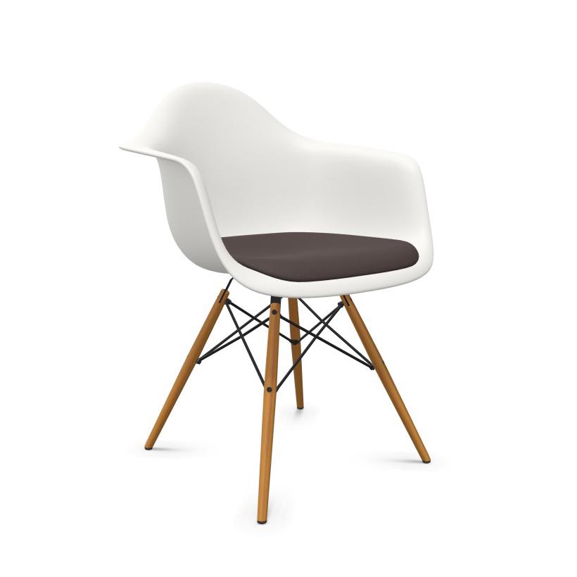VITRA Eames Plastic Armchair with cushion and golden maple base DAW NEW DIMENSIONS