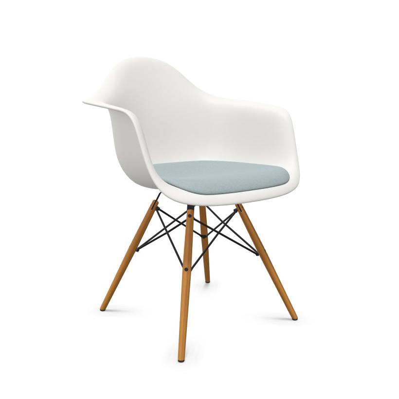 VITRA Eames Plastic Armchair with cushion and golden maple base DAW NEW DIMENSIONS