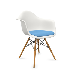 VITRA Eames Plastic Armchair with cushion and golden maple base DAW NEW DIMENSIONS
