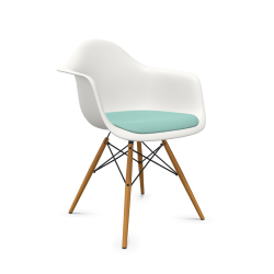 VITRA Eames Plastic Armchair with cushion and golden maple base DAW NEW DIMENSIONS