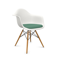 VITRA Eames Plastic Armchair with cushion and golden maple base DAW NEW DIMENSIONS