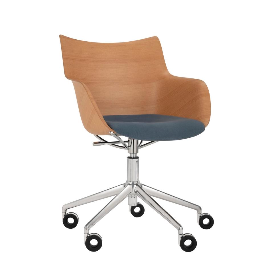 KARTELL chaise avec accoudoirs à roulettes Q/WOOD tissu Aquaclean