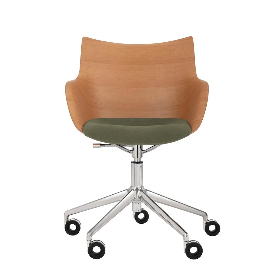 KARTELL chaise avec accoudoirs à roulettes Q/WOOD tissu Aquaclean