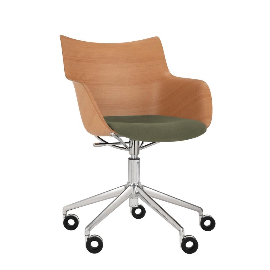 KARTELL chaise avec accoudoirs à roulettes Q/WOOD tissu Aquaclean