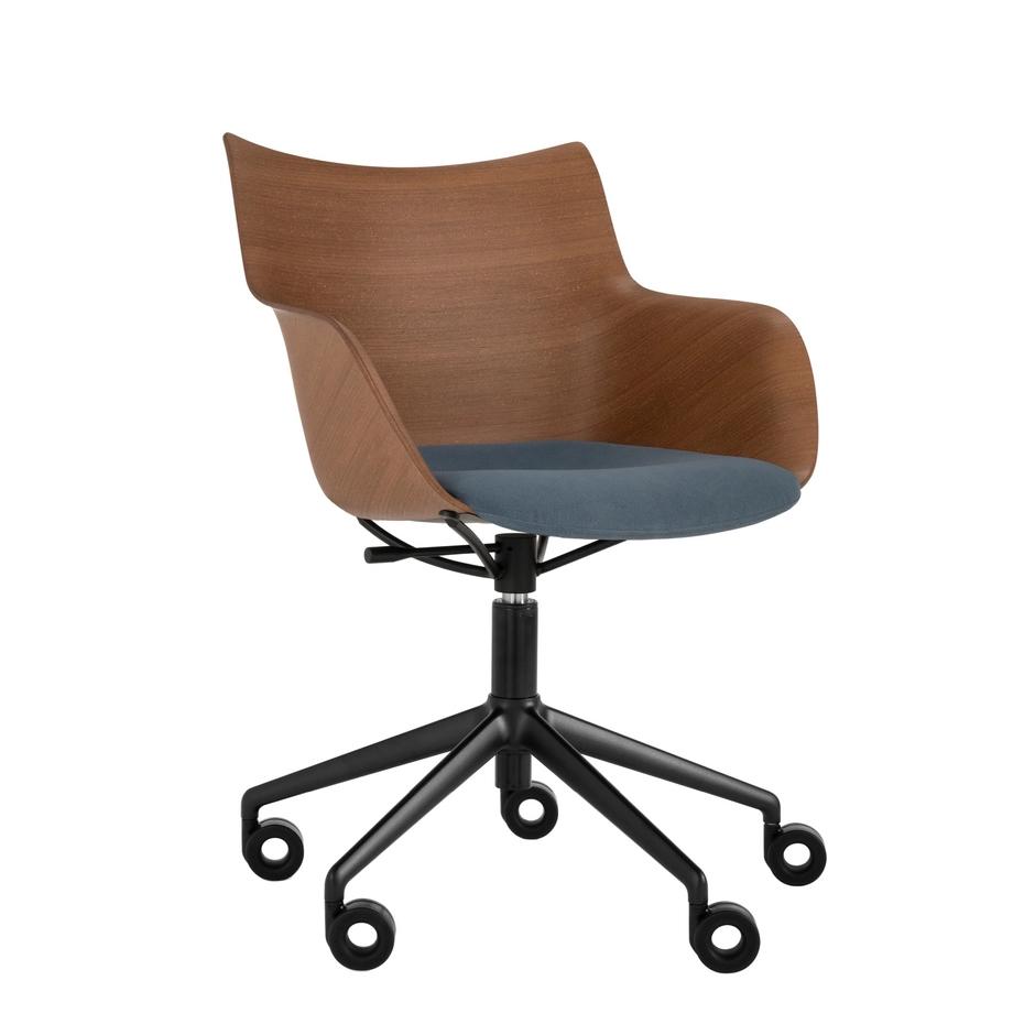 KARTELL chaise avec accoudoirs à roulettes Q/WOOD tissu Aquaclean