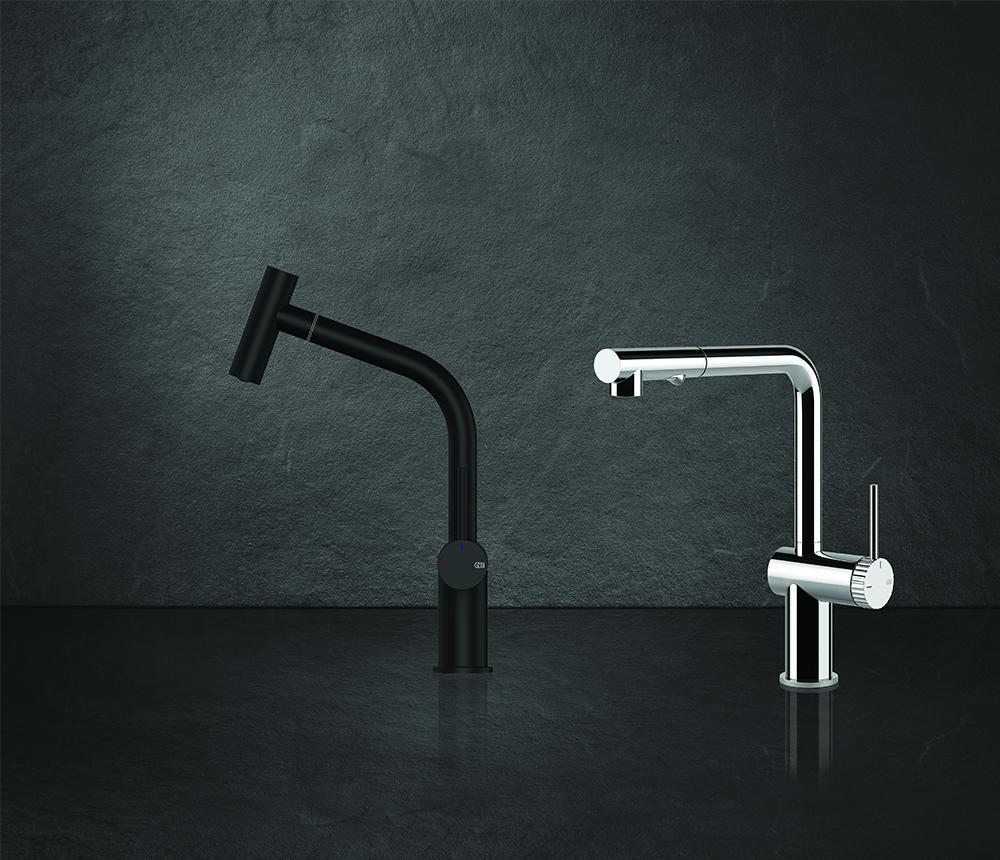 GESSI sink mixer with pull-out double-jet handshower 60425 INEDITO