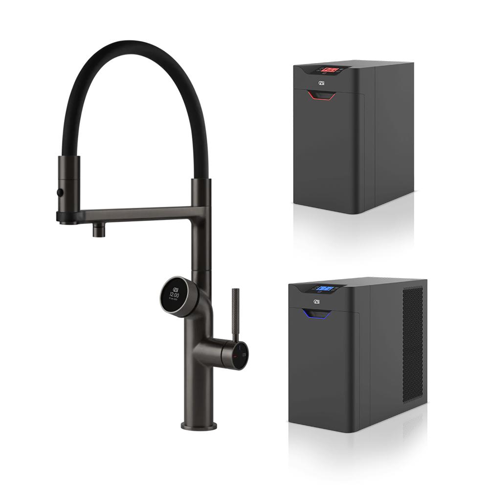 GESSI kitchen mixer tap 60722 707 Black Metal Brushed VITA Collection with HOT and COLD