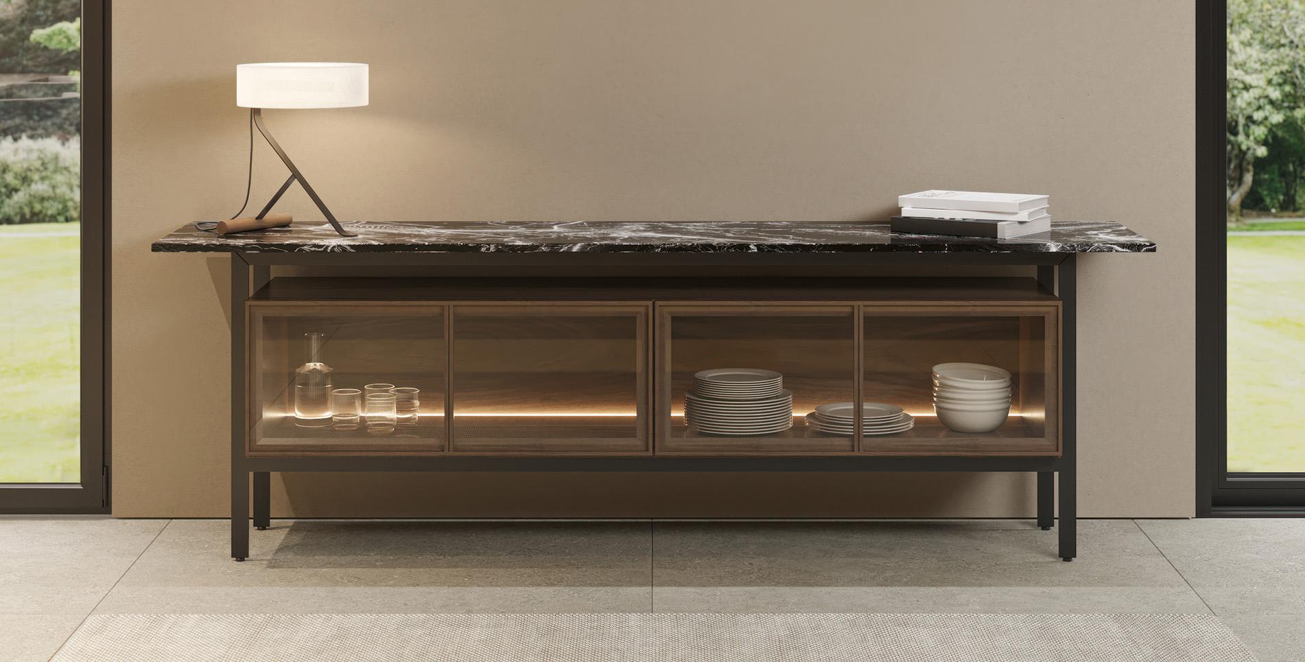 PUNT MOBLES buffet meuble CHICAGO avec 4 portes en verre