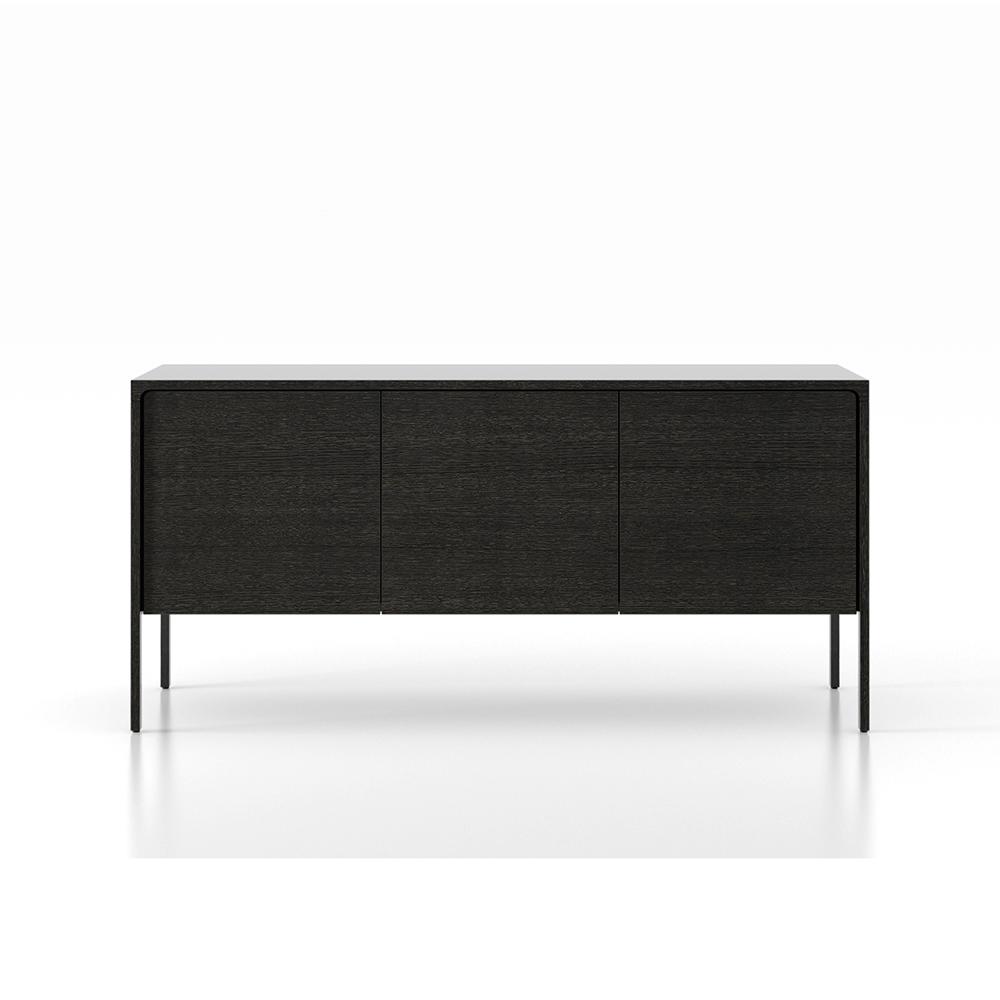 PUNT MOBLES buffet meuble TACTILE structure en chêne teinté gris avec 3 portes