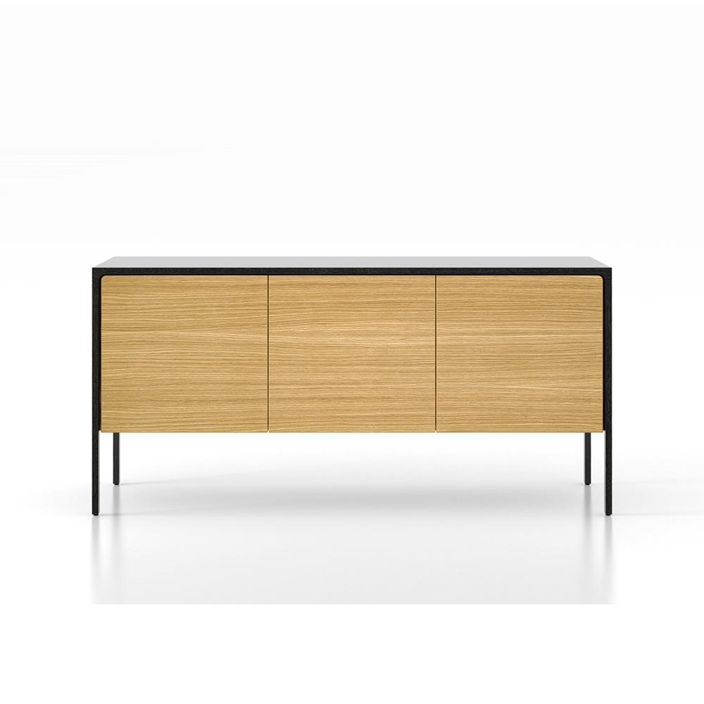 PUNT MOBLES buffet meuble TACTILE structure en chêne teinté gris avec 3 portes