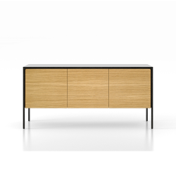 PUNT MOBLES buffet meuble TACTILE structure en chêne teinté gris avec 3 portes