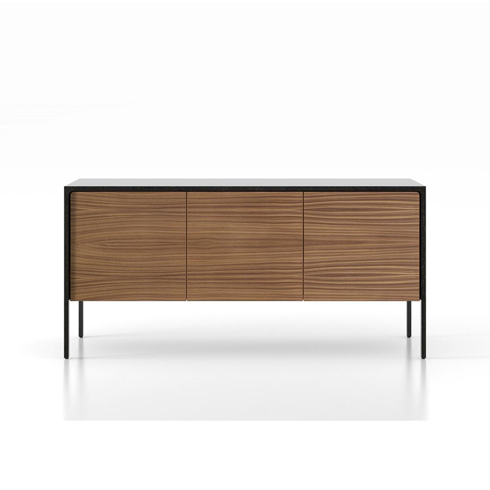 PUNT MOBLES buffet meuble TACTILE structure en chêne teinté gris avec 3 portes