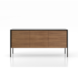 PUNT MOBLES buffet meuble TACTILE structure en chêne teinté gris avec 3 portes