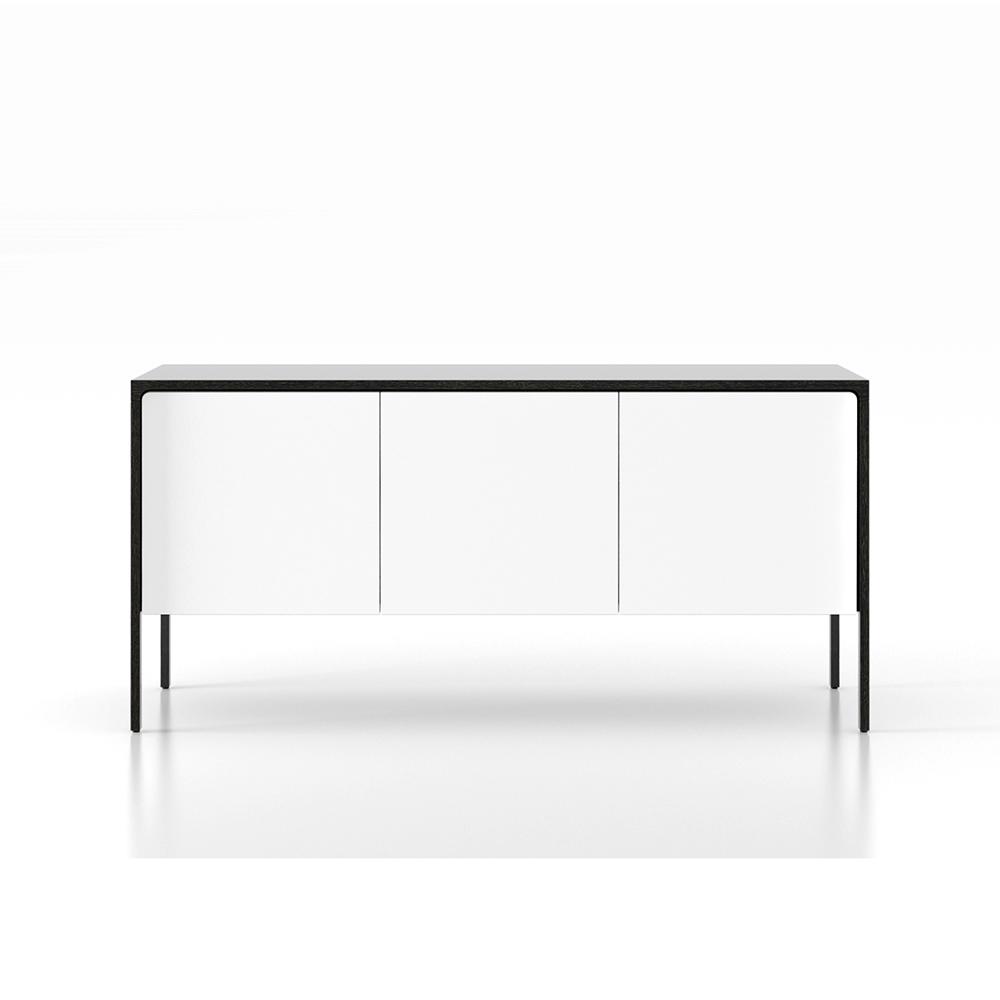 PUNT MOBLES buffet meuble TACTILE structure en chêne teinté gris avec 3 portes