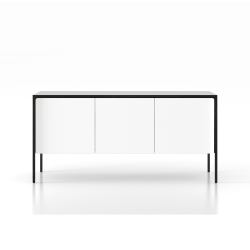 PUNT MOBLES buffet meuble TACTILE structure en chêne teinté gris avec 3 portes