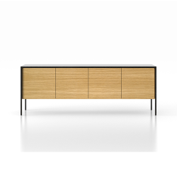 PUNT MOBLES buffet meuble TACTILE structure en chêne teinté gris avec 4 portes