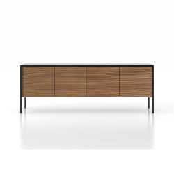 PUNT MOBLES buffet meuble TACTILE structure en chêne teinté gris avec 4 portes