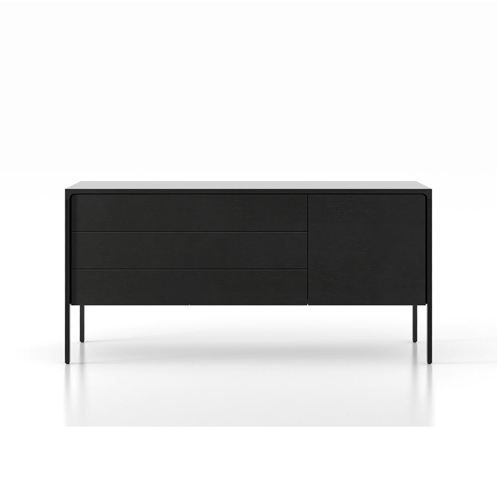 PUNT MOBLES buffet meuble TACTILE structure en chêne teinté ébòne avec 3 tiroirs et 1 porte