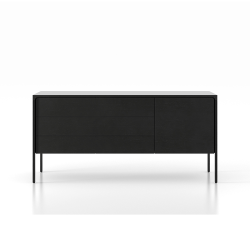 PUNT MOBLES buffet meuble TACTILE structure en chêne teinté ébòne avec 3 tiroirs et 1 porte