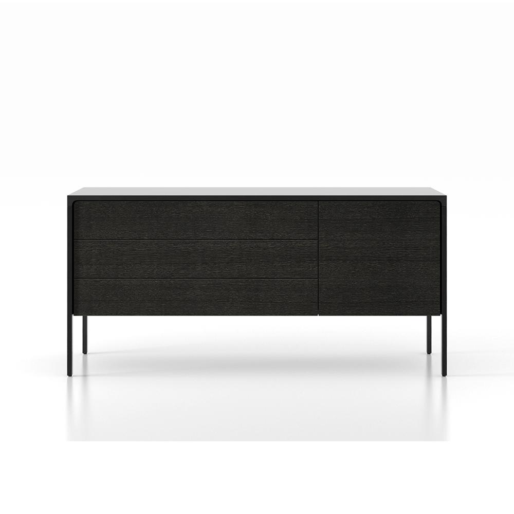 PUNT MOBLES buffet meuble TACTILE structure en chêne teinté ébòne avec 3 tiroirs et 1 porte