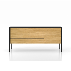 PUNT MOBLES buffet meuble TACTILE structure en chêne teinté ébòne avec 3 tiroirs et 1 porte